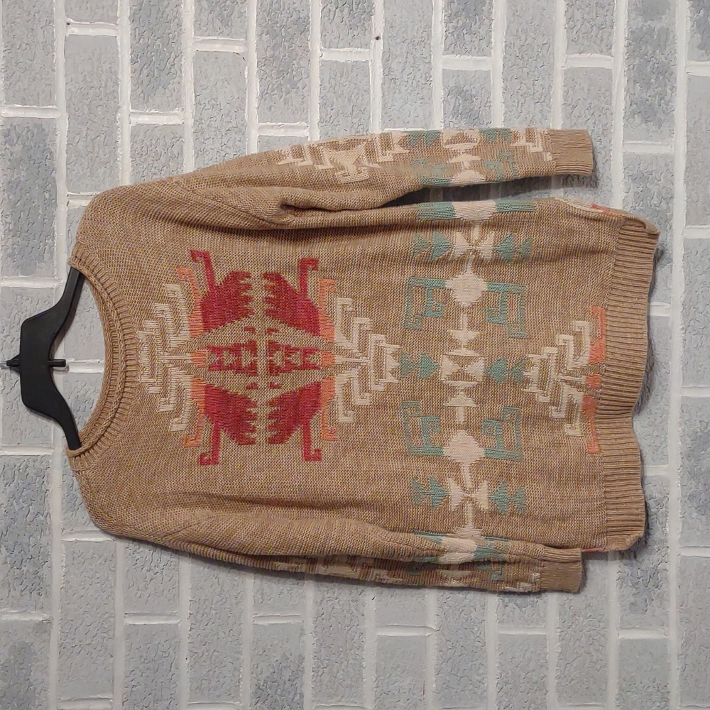 Lauren Ralph Lauren Women's Linen & Cotton Blend Aztec Patterned Sweater Size MP